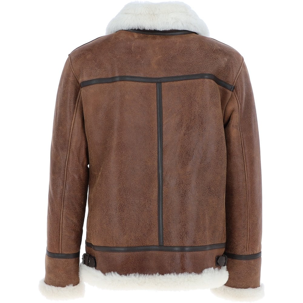 Mens Antique Brown Shearling Aviator Jacket