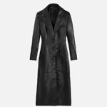 Women Classic 1980s Black Leather Long Coat