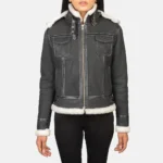 Women Fiona Black Hooded Shearling Leather Jacket