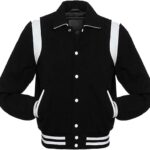 Men Black Wool White Leather sleeves Varsity jackets