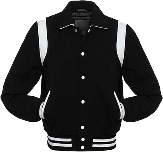 Men Black Wool White Leather sleeves Varsity jackets