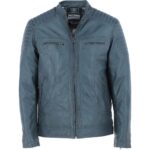 Mens Blue Leather Motorcycle Jacket