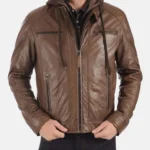 Mens Real Lambskin Brown hooded Leather Jacket
