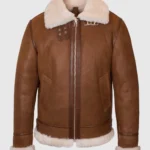 Men Wooden Brown Aviator Shearling Leather Jacket
