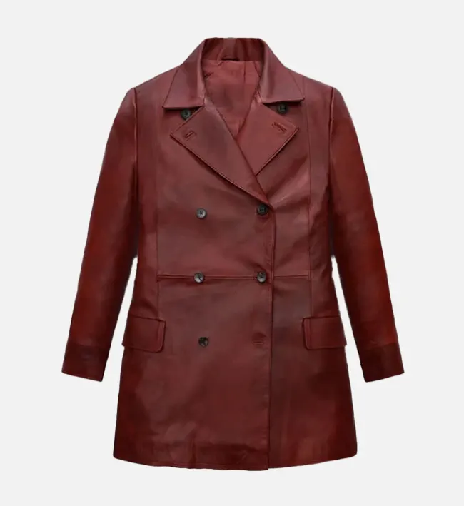 Women Bold Red Leather Coat