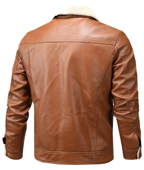 Men Grayson Brown Leather Shearling Trucker Jacket