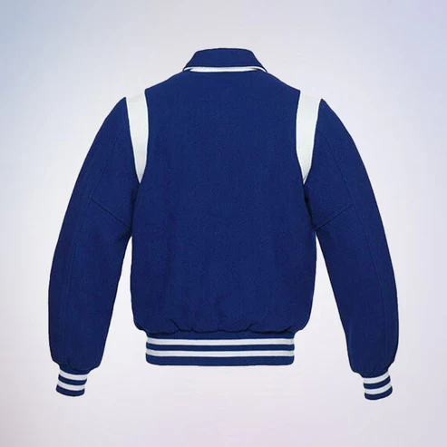Men Royal blue And White Leather Sleeves Varsity jackets
