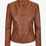Women Vintage Brown Leather Cafe Racer Jacket