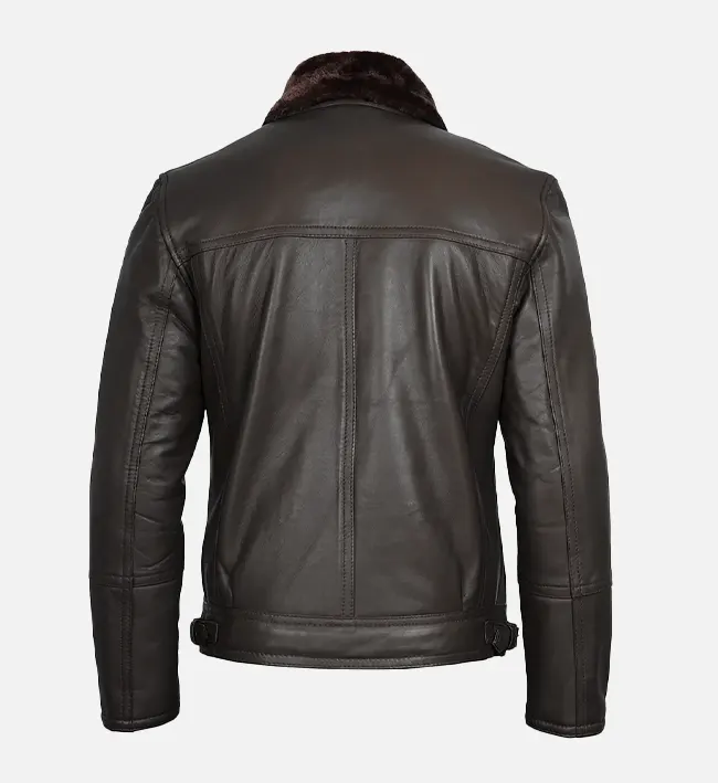 Men Dark Brown Shearling Leather Moto Jacket