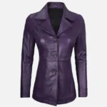 Women Real Leather Purple Three Button Blazer