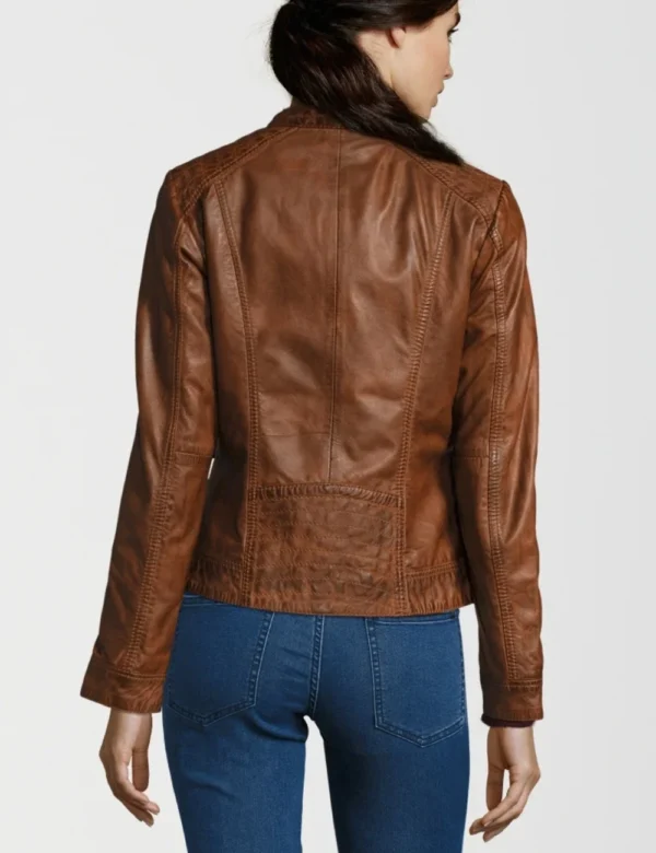 Women Vixen Brown Cafe Racer Leather Jacket