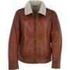 Mens Cognac Brown Teddy Lining Leather Jacket