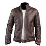 Men Brown Cowhide Cafe Racer Leather Jacket