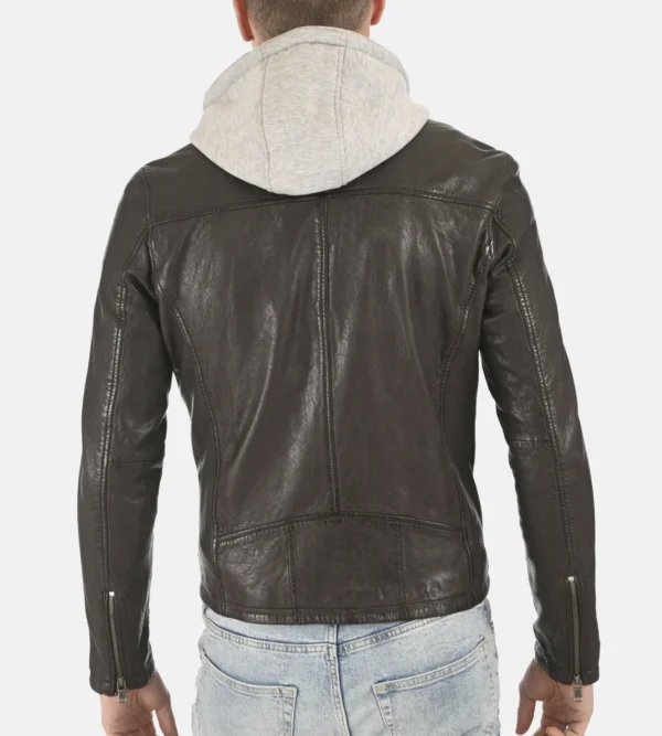 Men Winston Dark Brown Hoodie Leather Jacket