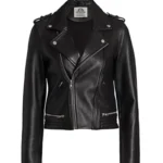 Women Black Moto Biker Leather Jacket