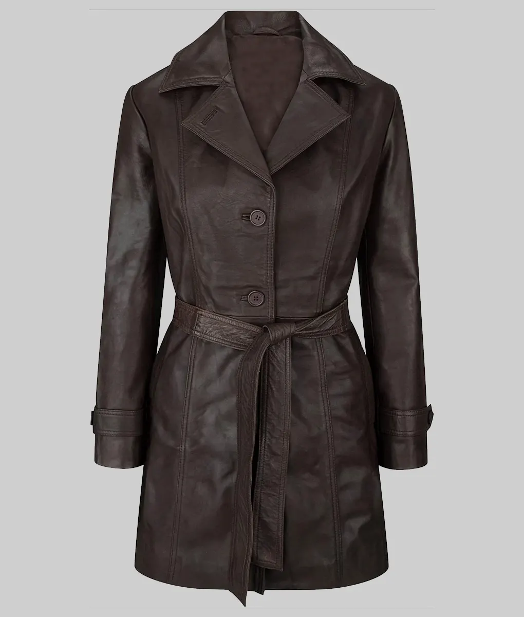 Women Stylish Chocolate Brown Leather Coat