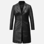 Women Stylish Black Long Leather Coat
