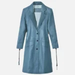 Women Sapphire Blue Leather Long Coat