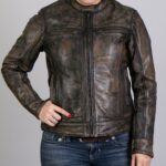 Women Distressed Brown Motorcycle Leather Jacket