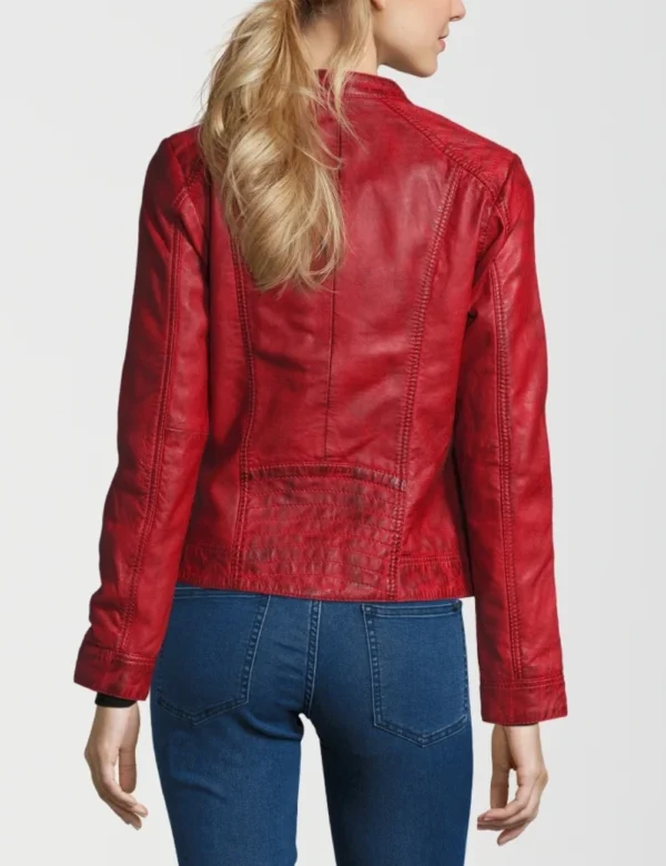 Women Red Cafe Racer Mustang Leather Jacket