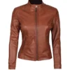 Women Brown Leather Biker Jacket