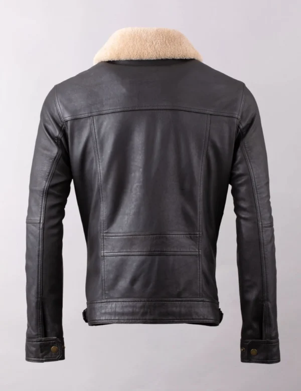 Men Black Real Leather Shearling Bomber Jacket