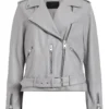 Women Grey Motorcycle Leather Jacket