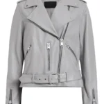 Women Grey Motorcycle Leather Jacket