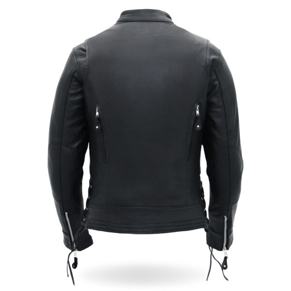 Women Motorcycle Lace Up Sleeves Leather Jacket