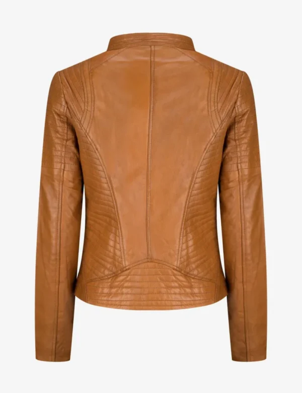Women Brown Cafe Racer Leather Biker Jacket