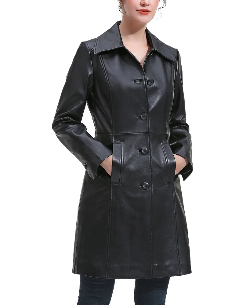Women Black Maisy Leather Long Coat