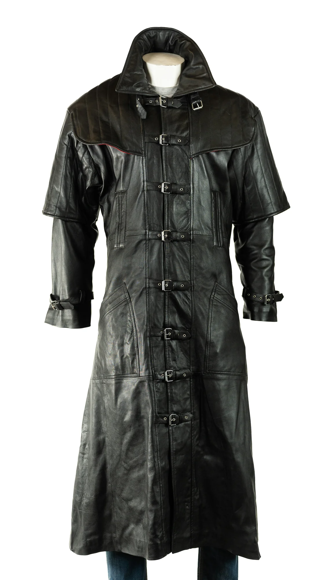 Mens Black Full Length Leather Duster Coat