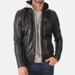 Mens Alpha Black Hoodie Leather Jacket