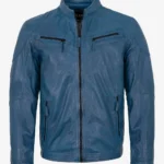 Mens Horizon Leather Blue Cafe Racer Jacket