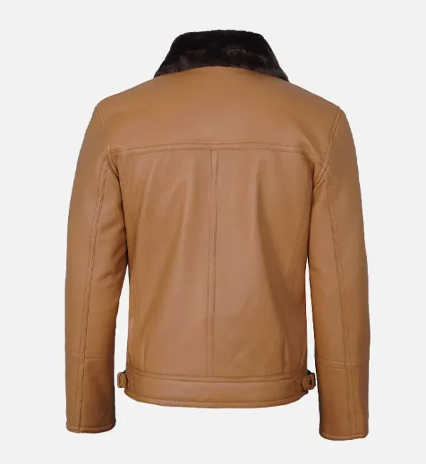 Mens Camel Shearling Lined Leather Biker Jacket
