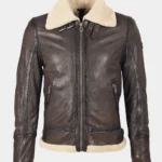 Men Dark Brown Aviator Leather Shearling Jacket
