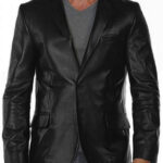 Men Two Buttons Black Lambskin Leather Blazer