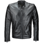 Mens Sleek Black Leather Motorcycle Jacket