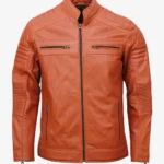 Mens Earthy Tan Cafe Racer Leather Jacket