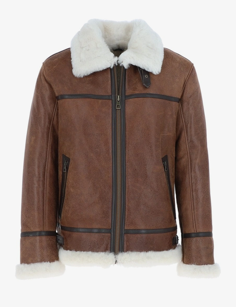 Mens Antique Brown Shearling Aviator Jacket