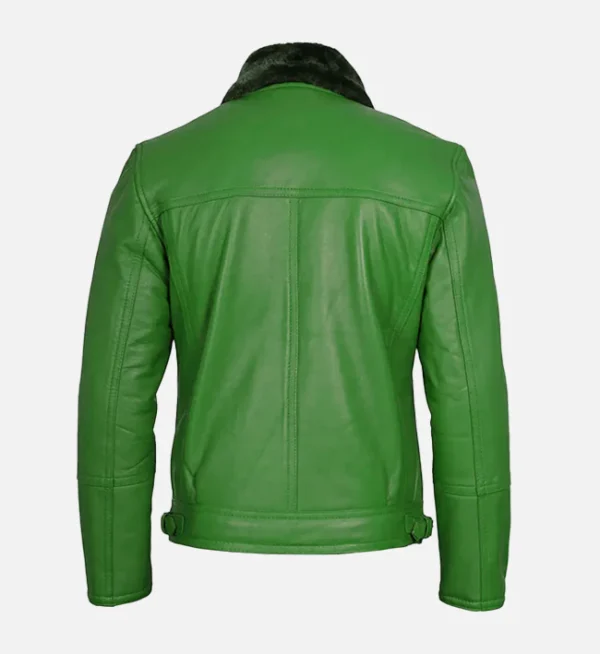 Men Green Shearling Leather Moto Jacket