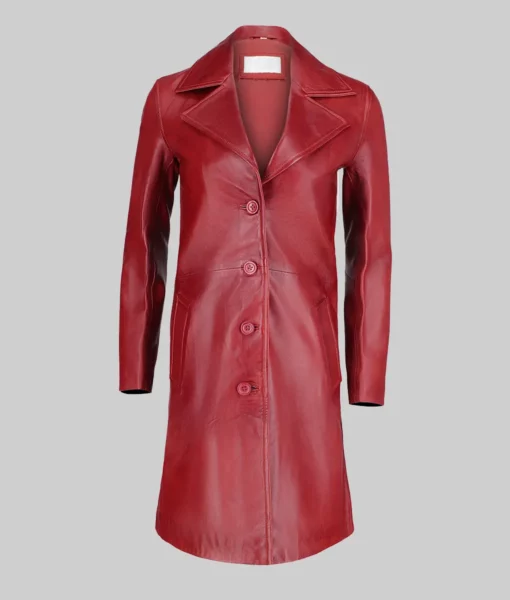 Women Red Fashion Minimalist Look Leather Coat