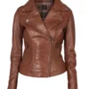 Women Brown Stylish Asymmetrical Moto Jacket