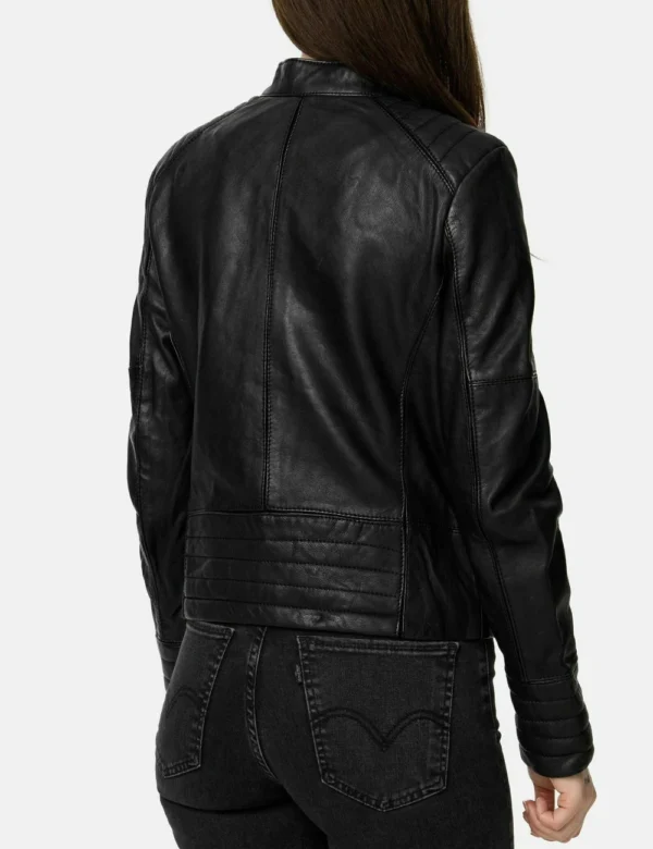 Women Black Cafe Racer Leather Modern Jacket