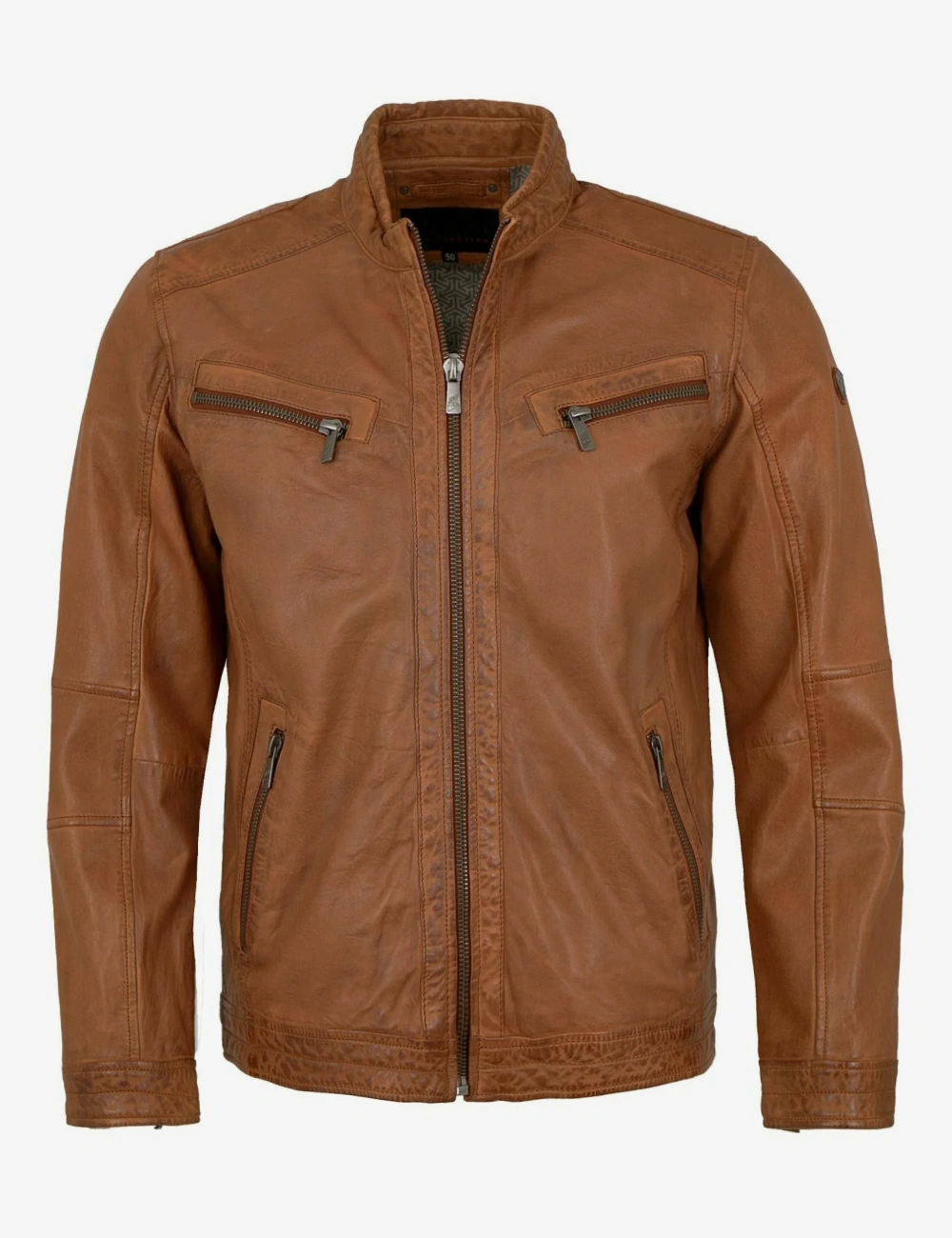 Men Multi Pocket Amber Tan Cafe Racer Jacket