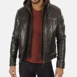 Mens Brown Hooded Buffalo Leather Jacket