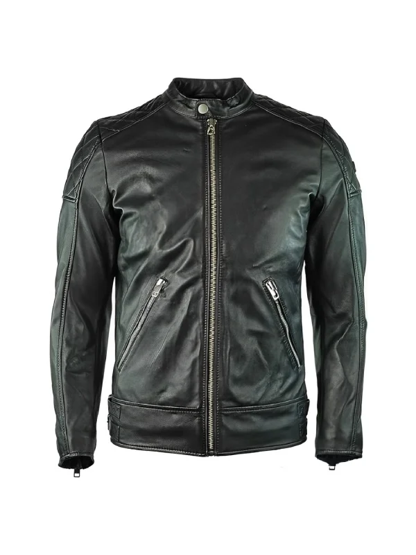 Mens Leather Cafe Racer Black Jacket