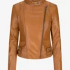 Women Brown Cafe Racer Leather Biker Jacket