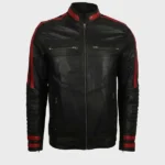 Mens Red And Black Cafe Racer Motorcycle Jacket