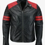 Men Red Black Leather Sportster Cafe Racer Jacket